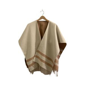 Talbots Neutral Beige Reversible Doubleface Face Wool Wrap Ruana